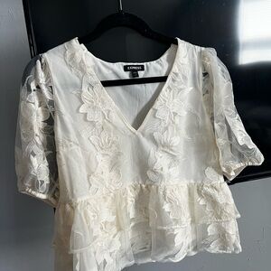 Express White Floral Lace Top